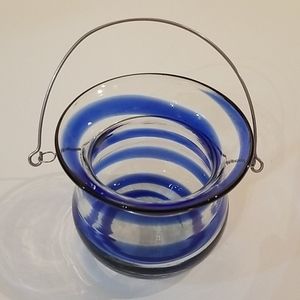 Blue Swirl Glass Tea Light Candle Holder